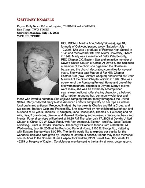 Coshocton Obituary Example