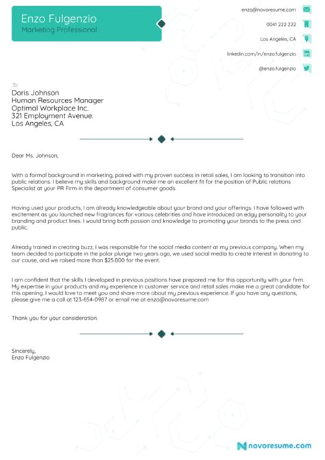 Cover Letter Templates Example 5