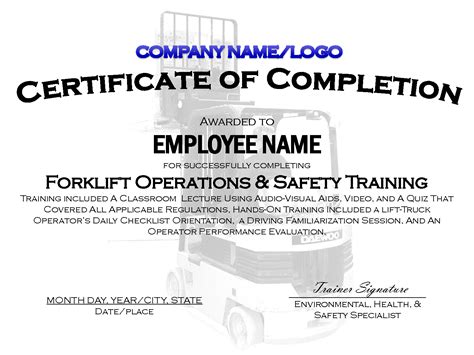 Create Forklift Certification Template Word