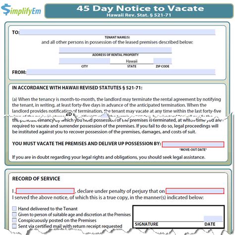 Create Hawaii 45 Day Notice To Vacate Template