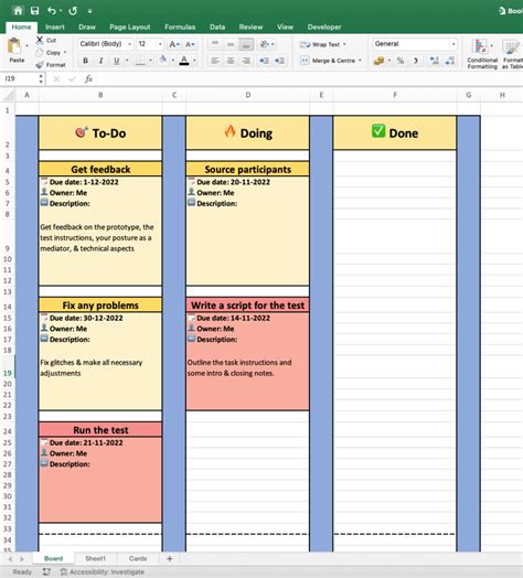 Create Kanban Board Excel Template