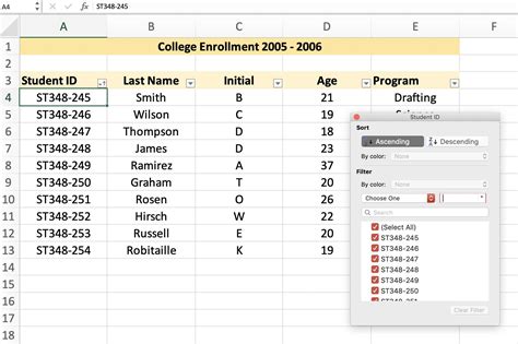 Create a list in Excel