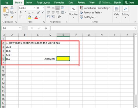 Scoring the quiz in Excel