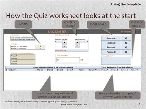 Excel template for multiple-choice quiz