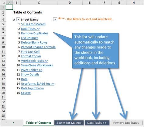 Create Table of Contents Excel Step 3