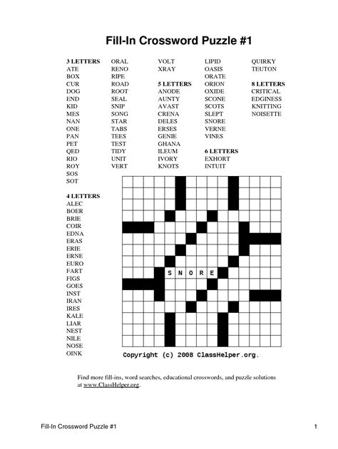 Crossword Fill-It-In Puzzle