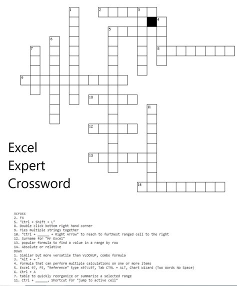 Crossword Puzzle Excel Game