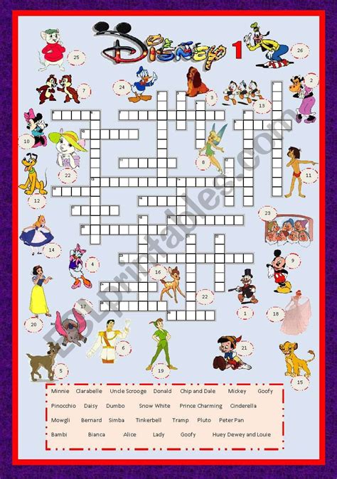 Crossword Puzzles For Kids Cartoon Characters