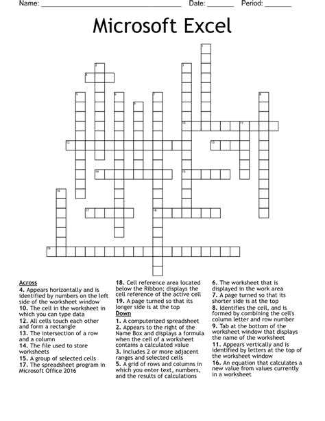 Crosswords in Excel Example 1