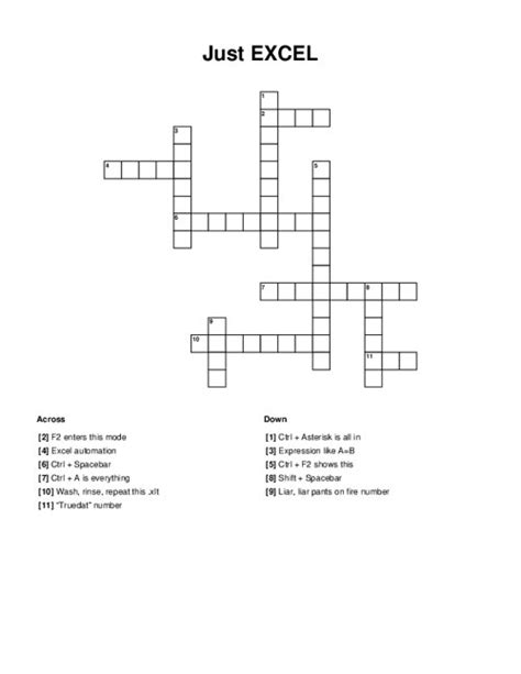 Crosswords in Excel Example 10