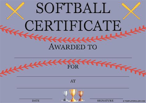 Custom Softball Certificate Design