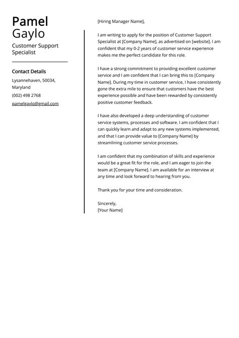 Customer Service Specialist Cover Letter Template Example