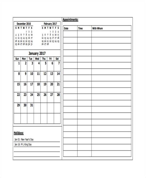 Customizable Appointment Calendar Printable