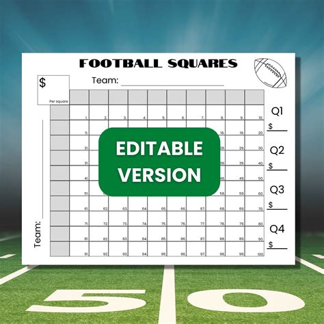 Customizable Football Squares Template Example