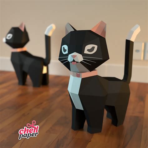 Cute 3D Paper Kitten Template