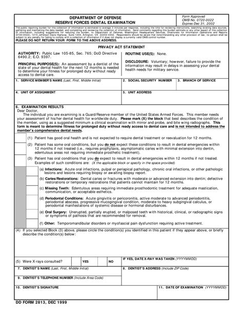 DD Form 2813 Medical History Section