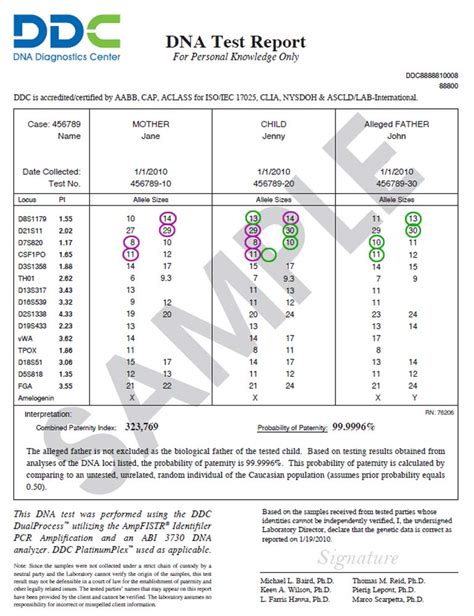 DDC DNA Test Results Template