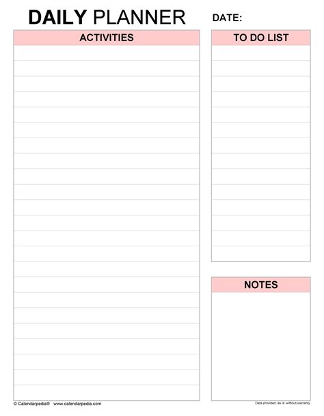 Daily Planner Word Template