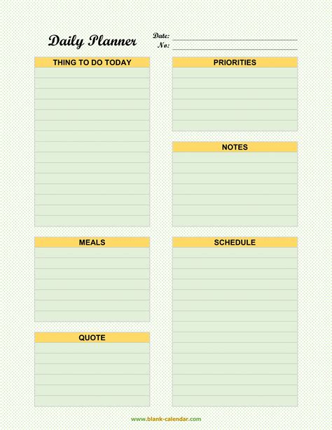 Daily Planner Word Template Blank