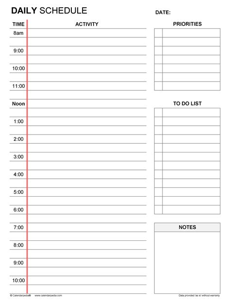 A simple and easy-to-use daily schedule template