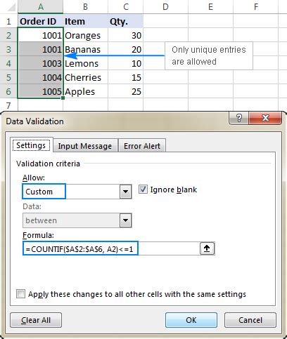 Data Validation Unique