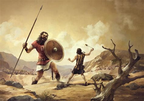 David and Goliath in battle