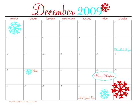 December calendar free printable