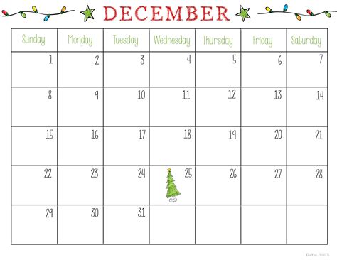 December Calendar Printable with Notes Section