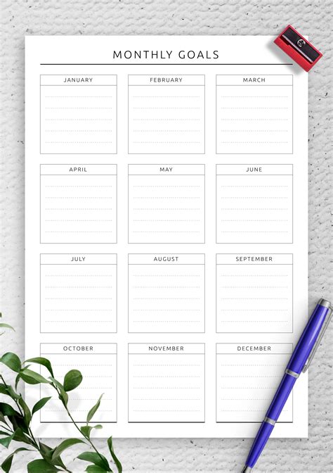 December Calendar Printable with Space for Goals