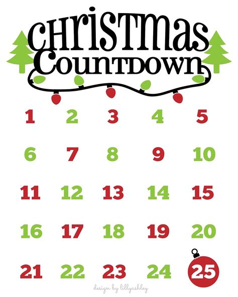 December calendar with holiday countdown