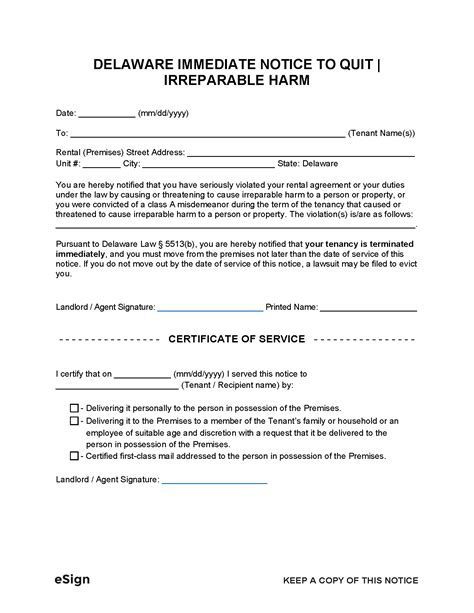 Delaware Eviction Notice Template