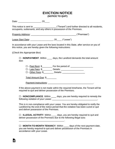 Delaware Eviction Notice Template Free