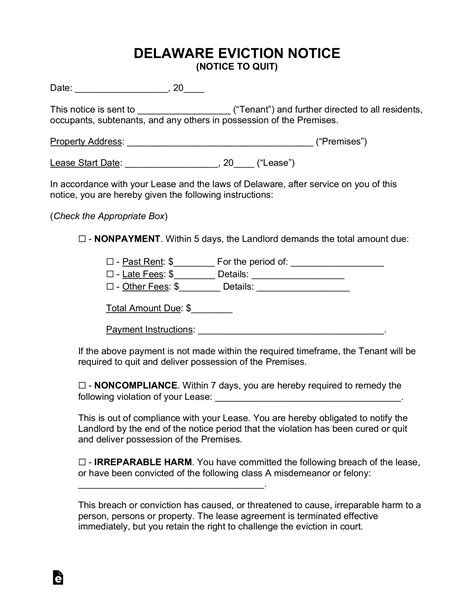 Delaware Eviction Notice Template PDF