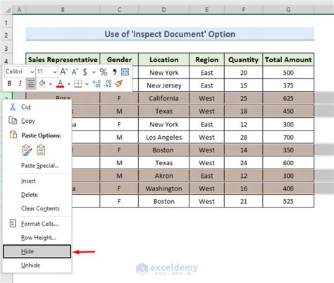 Delete Hidden Cells in Excel 2016