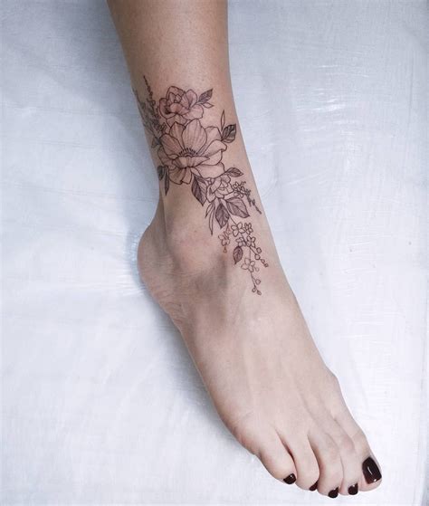 Delicate Floral Ankle Tattoos