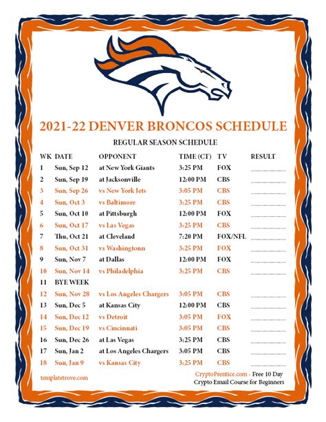 Denver Broncos Printable Schedule 2023