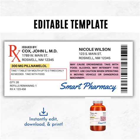 Designer Prescription Label Template