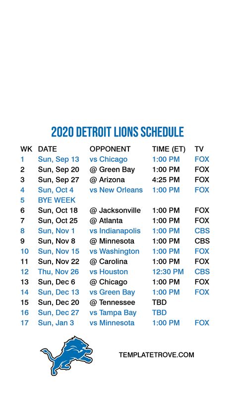 Detroit Lions 2023 Schedule Poster