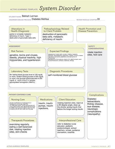 Addressing Diabetes Management Challenges using AT1 System Disorder Template