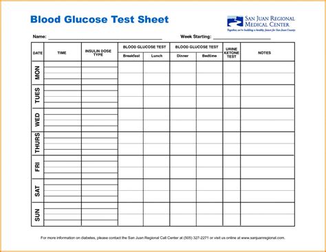 Diabetes Vitals Sheet Printable