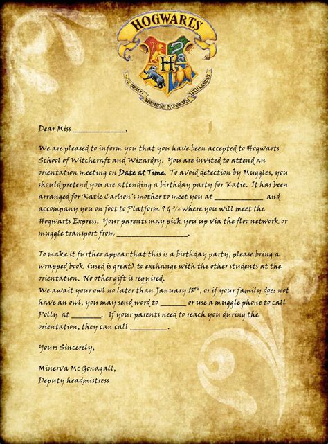 Digital Harry Potter Acceptance Letter Template