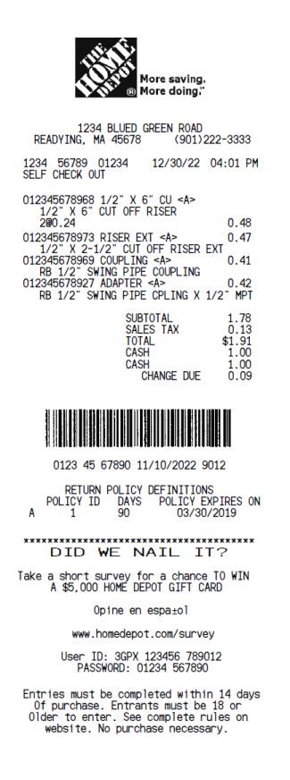 Digital Home Depot receipt template