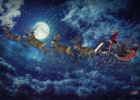 Digital artwork of Santa Claus on his sleigh