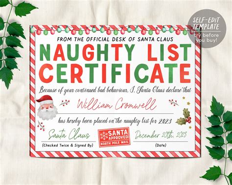 Digital Santa's Naughty List Template