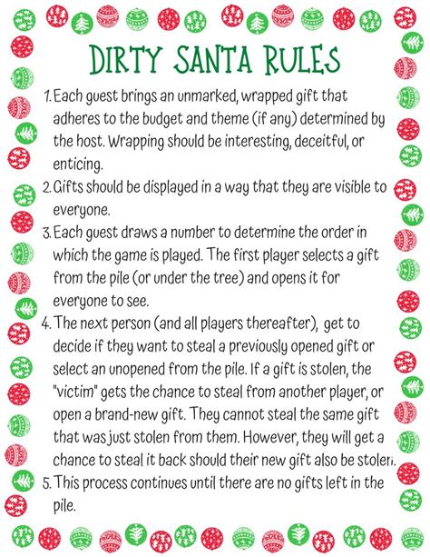 Dirty Santa Rules and Regulations