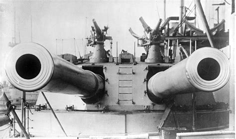 A detailed view of the turrets on a Dreadnought warship