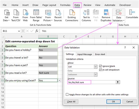 Drop-down list in Excel