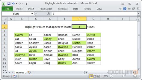 Using the COUNTIF Function to Count Duplicate Values