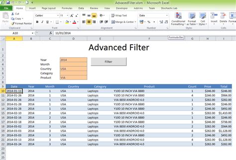 Dynamic Filters in Excel Templates