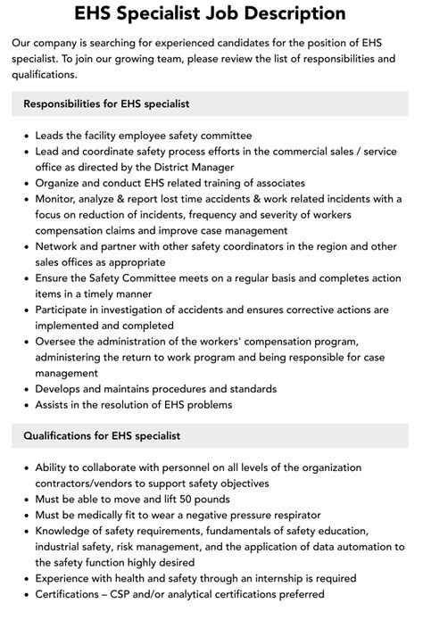 EHS Specialist Job Outlook